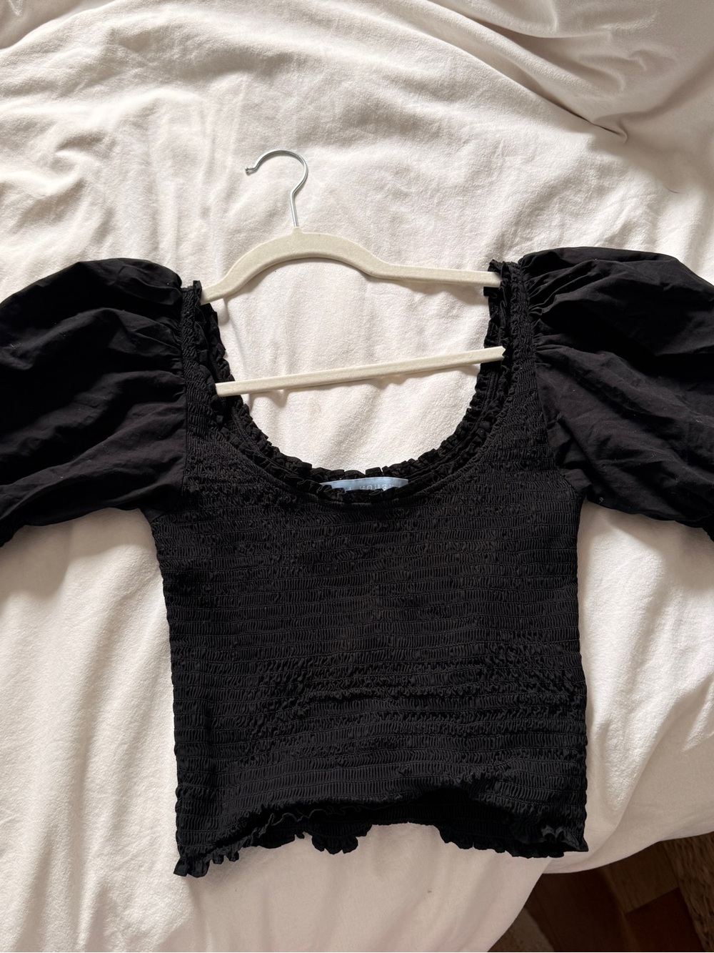Hill House Black Smocked Puff Sleeve Crop Top
